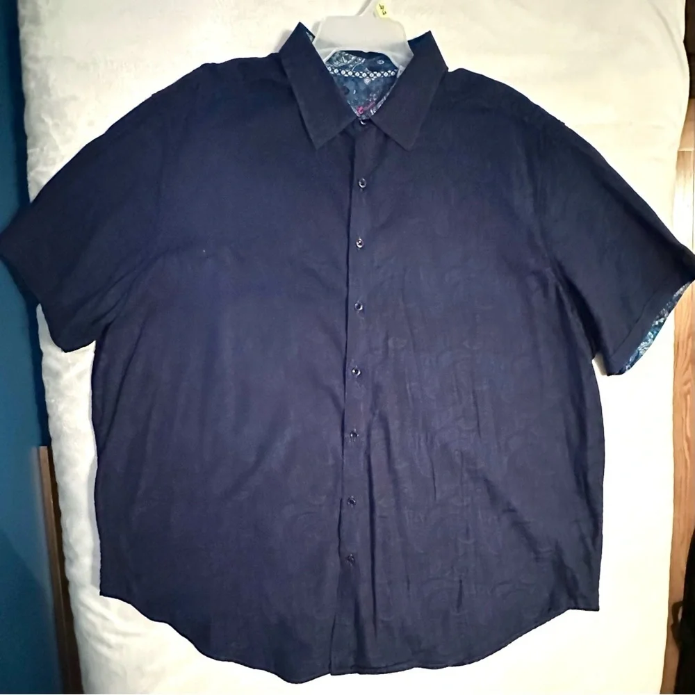 Robert Graham Shirt 3XL Blue Paisley All Over Print Button Up Short Sleeve Mens - Picture 2 of 8